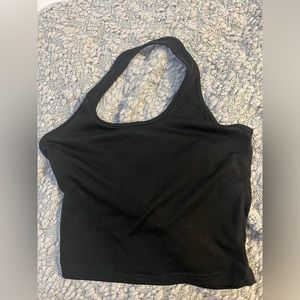 a black halter crop top